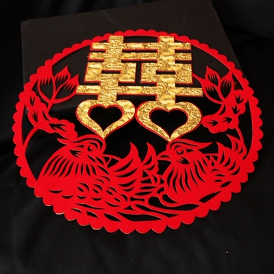 結(jié)婚禮紅色背膠植絨布喜字貼鏤空雕刻剪紙工藝窗花貼喜門(mén)喜玻璃喜